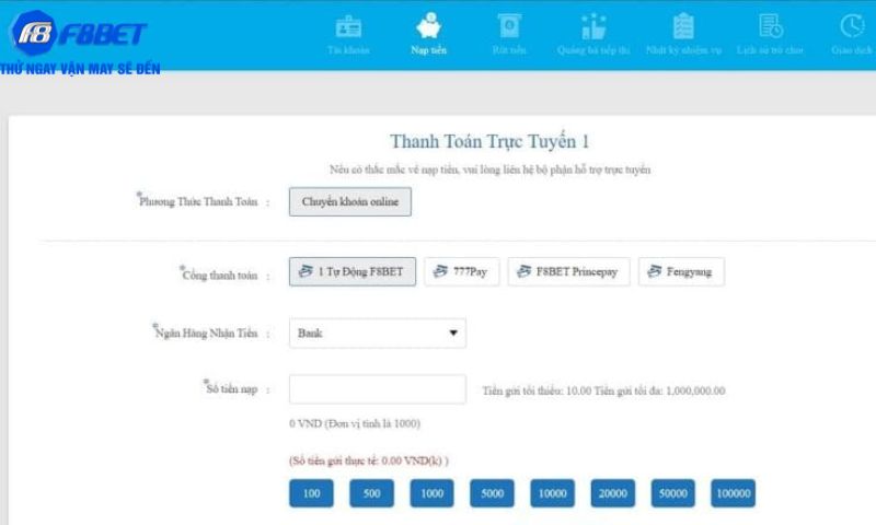 Chỉ dẫn cách nạp tiền vào F8BET đầy đủ và rõ ràng Chỉ dẫn cách nạp tiền vào F8BET đầy đủ và rõ ràng